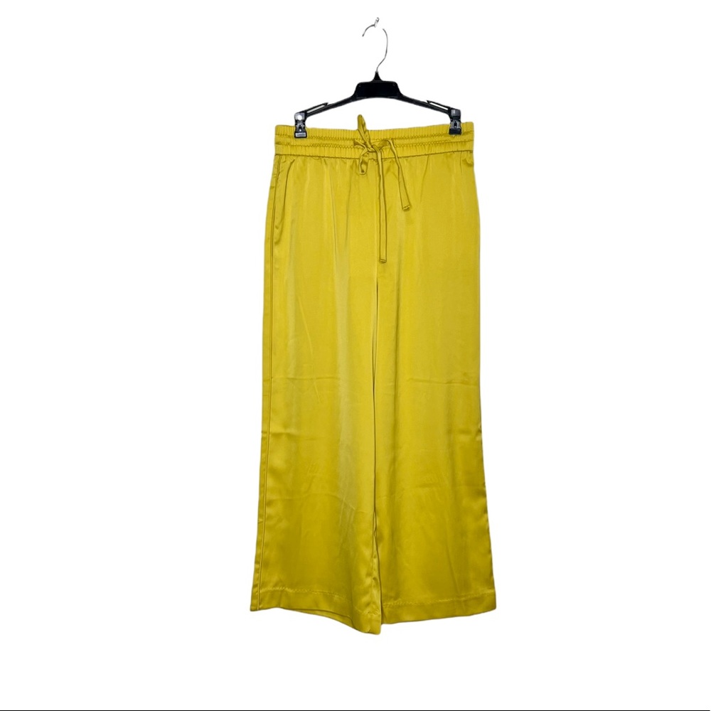 Zara Womens Satin Loose-fitting Trousers With Tie Waist Yellow - Picture 3 of 7